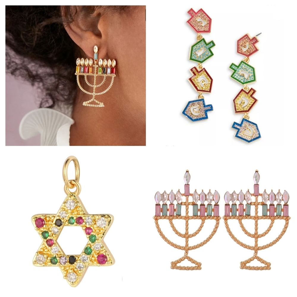 Dreidel Earrings Colorful Festive Hanukkah - Picture 8 of 10